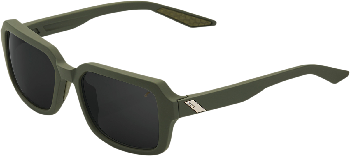 Bill's Exhausts 100% Rideley sunglasses in green and black with sleek frame and tinted lenses, stylish and protective eyewear.