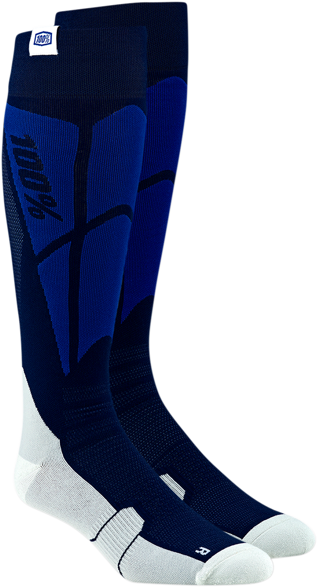 Bill's Exhausts 100% Hi-Side Performance Socks in navy and gray, small/medium size, featuring breathable fabric and athletic design.