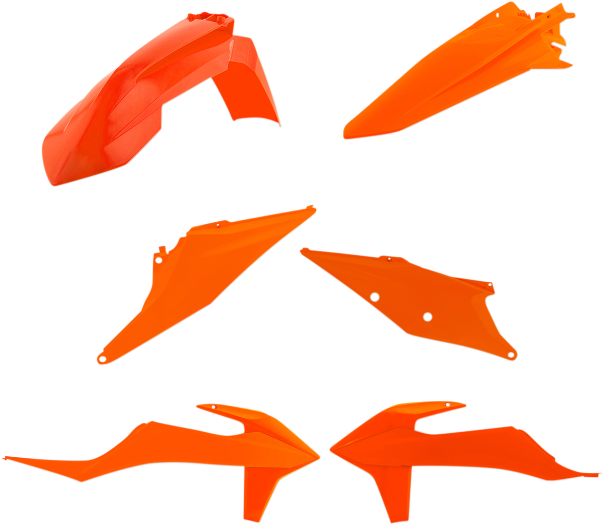Acerbis OEM orange standard replacement body kit for motorcycles, showing the assembled body panels and parts.