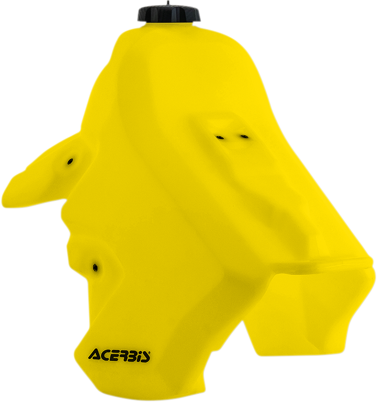 Yellow Acerbis gas tank for Suzuki motorcycles, 3.9 gallons capacity, body part with brand logo visible on the tank.