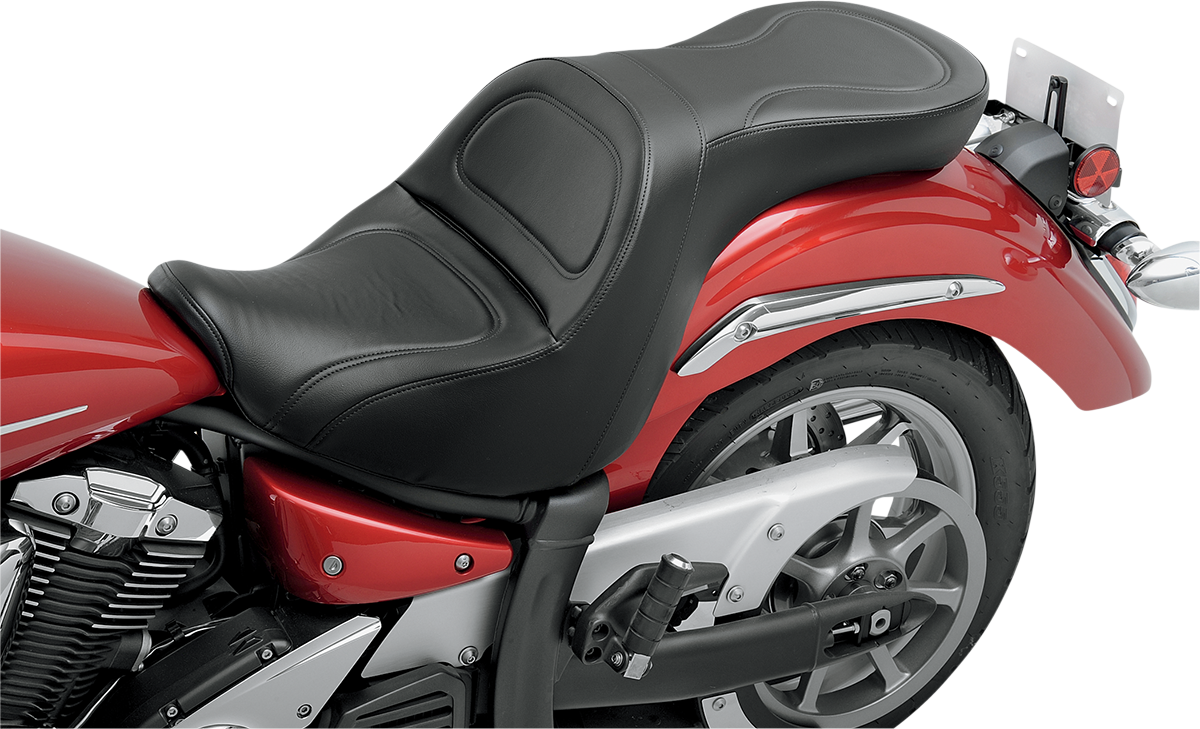 Black SADDLEMEN Explorer motorcycle seat without backrest, stitched design for XVS1300 Yamaha, by Bill's Exhausts.
