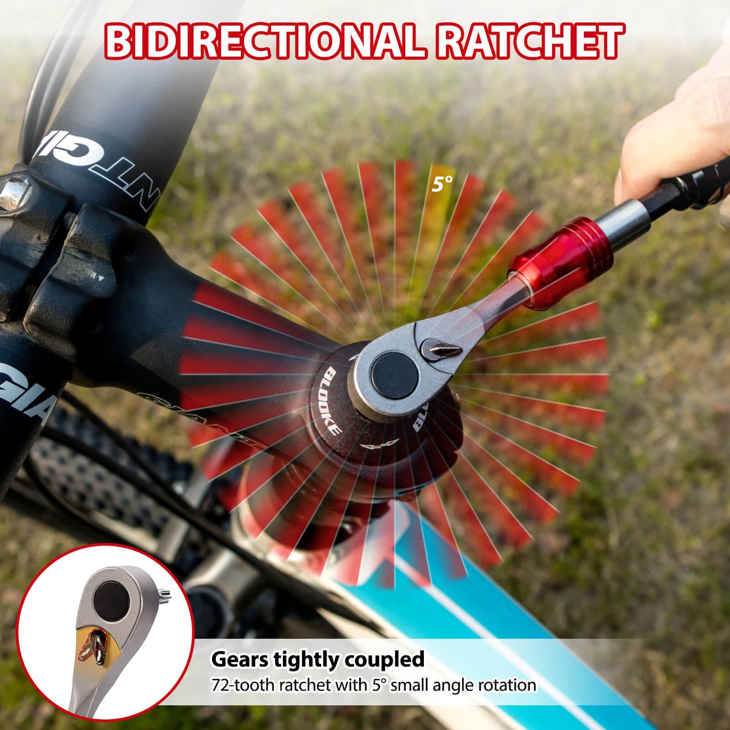 Hycline EMERK bike repair tool kit with various bicycle parts and tools arranged for bicycle maintenance and repair.