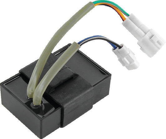 QuadBoss high-performance CDI module for Kawasaki KEF300 Lakota quad, part #402293, with electronic components visible on the circuit board.