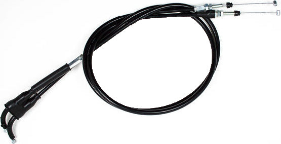 Black vinyl throttle push pull cable set by MOTION PRO with metal fittings, designed for motorcycle or ATV controls.
