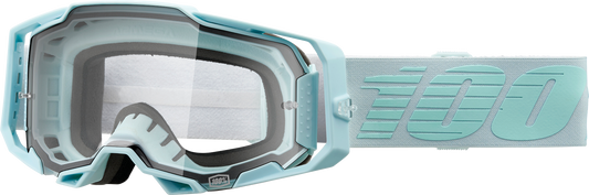 Clear 100% Armega Fargo goggles by Bill's Exhausts with adjustable strap, foam padding, and clear lens for outdoor protection.