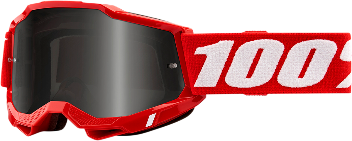 Bill's Exhausts 100% Accuri 2 Sand Goggles in red with smoke lenses, designed for outdoor and sports activities.