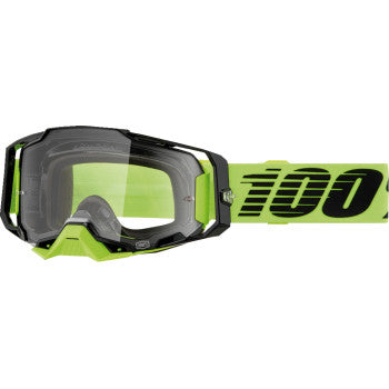 Bill's Exhausts neon yellow Armega goggles with clear lenses, lightweight protective eyewear for sports or outdoor activities.