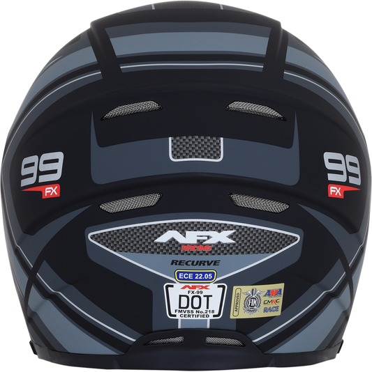 Bill's Exhausts AFX FX-99 Recurve helmet in matte black and gray, small size, shown from front angle with ventilation details