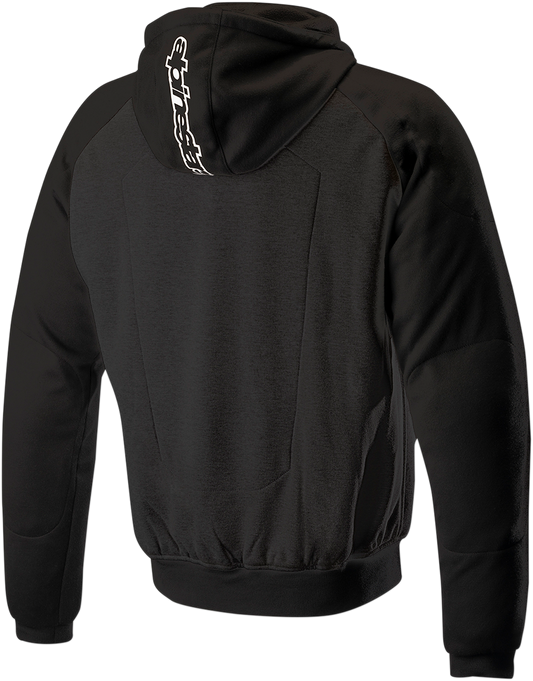 Black Alpinestars Chrome Sport Hoodie in small size, featuring a stylish design and logo, displayed on a plain background