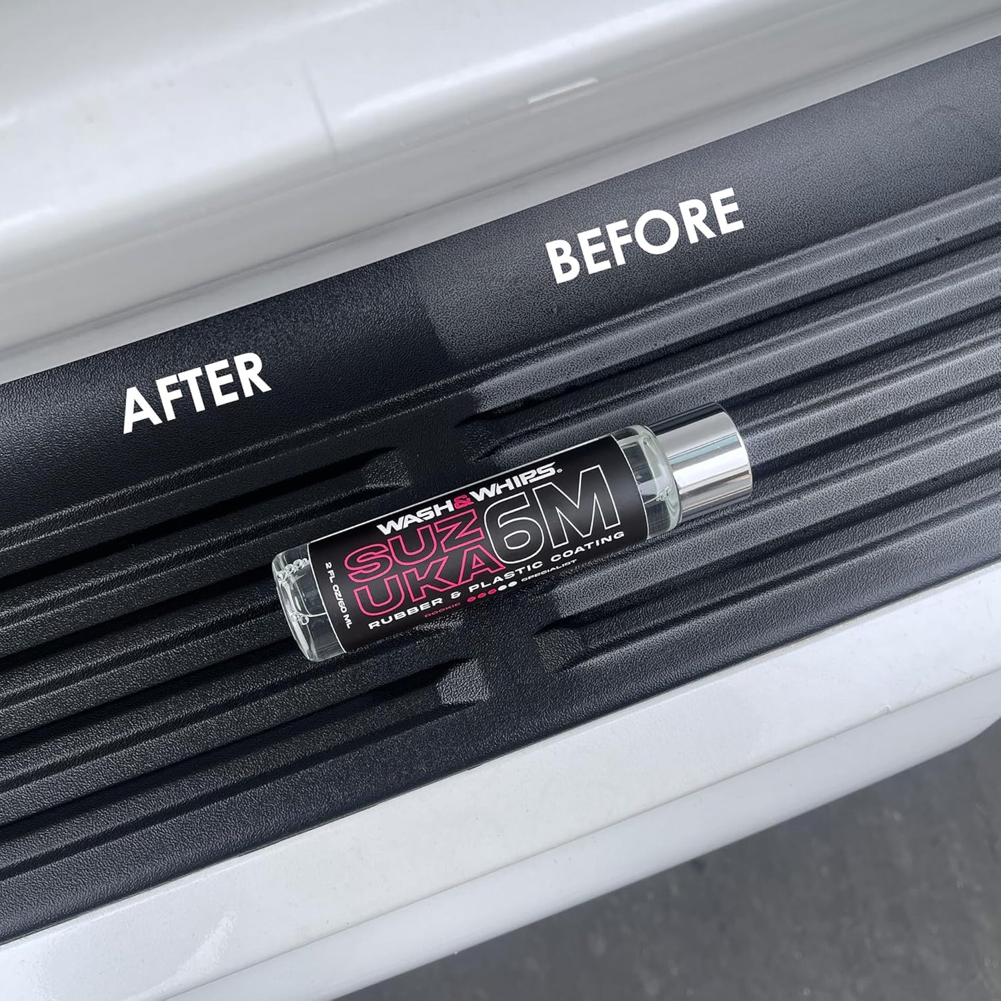 WASH&WHIPS Suzuka 6M Rubber & Plastic Coating for Cars, Restores and Brings Back Black - Concentrated Formula Non-Greasy, 60ml - Howling Moto