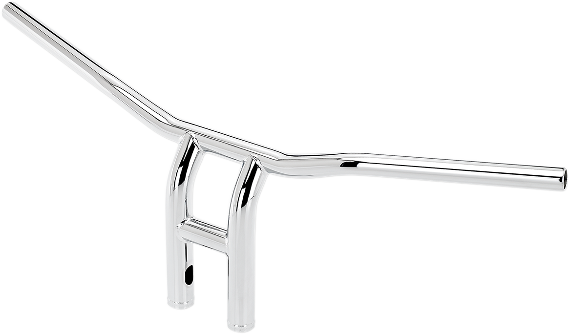 Chrome Biltwell Tyson XL pullback handlebars for motorcycles, 10-inch wide, with a stylish and durable design.