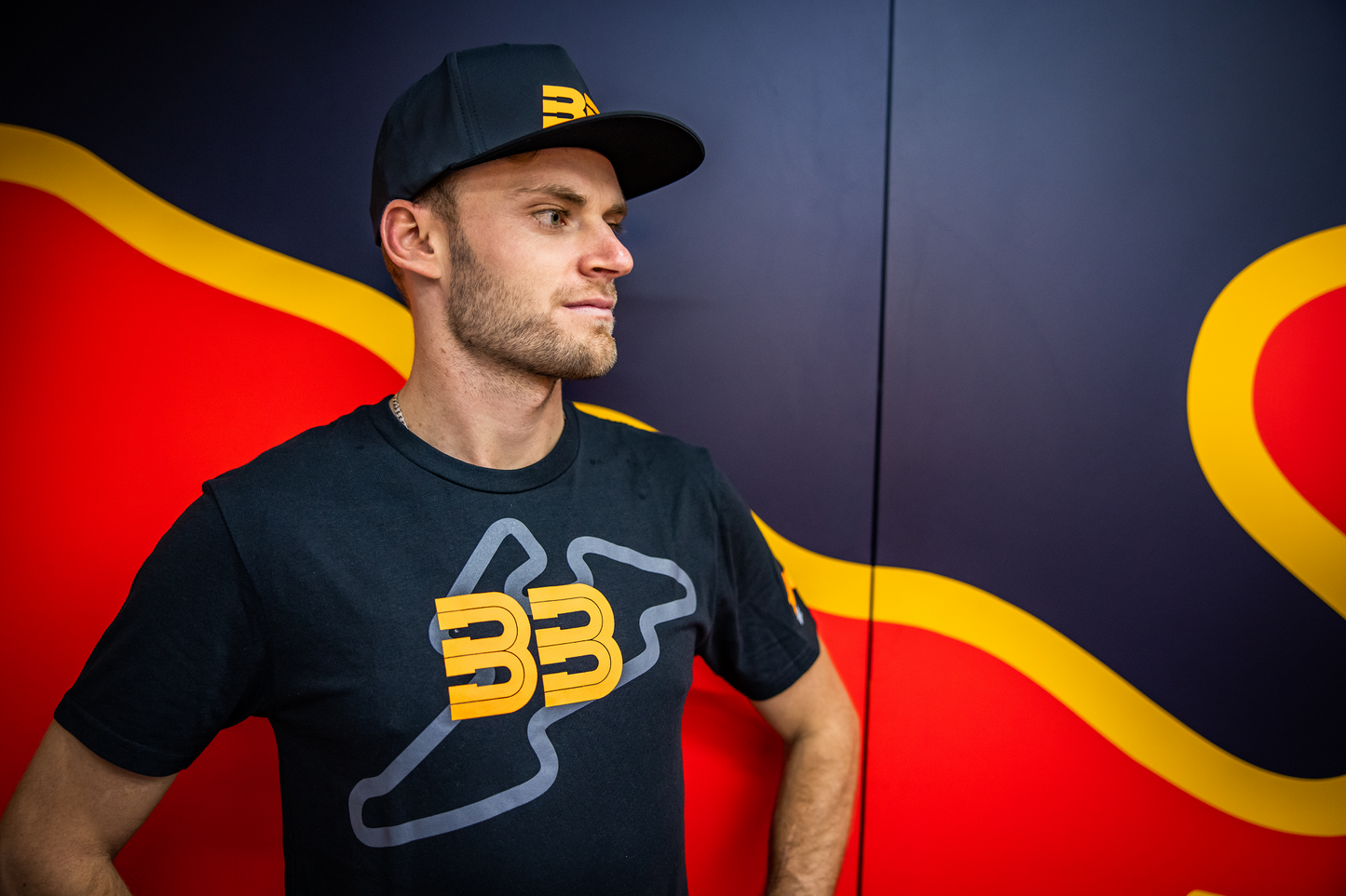 Black 100% BB33 Track T-Shirt in XL by Bill's Exhausts, shown with front view and soft cotton fabric details.