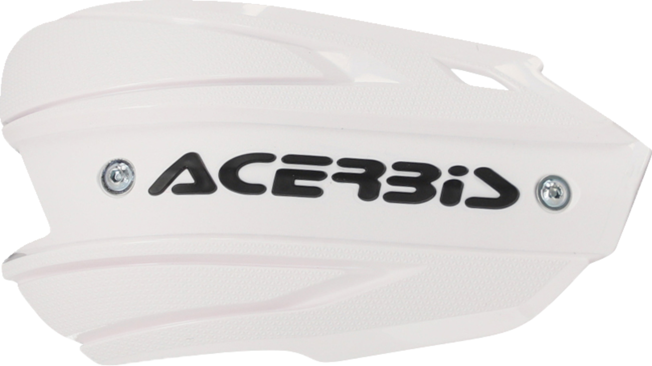 A pair of white and black Acerbis Endurance X handshields for motorcycle body protection, displayed on a neutral background.