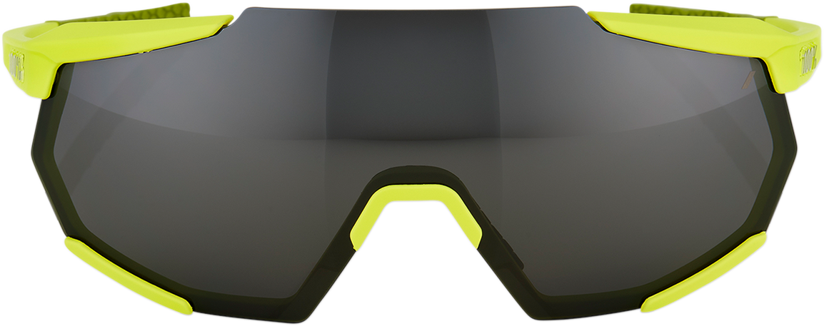 Bill's Exhausts Racetrap sunglasses in yellow with black mirror lenses, featuring sporty design and UV protection.