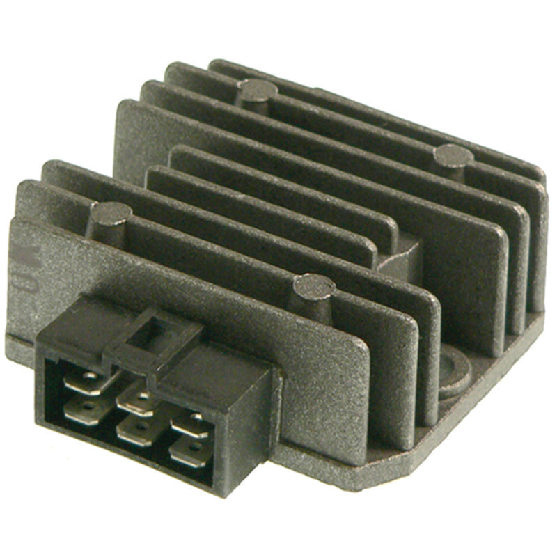 QuadBoss voltage regulator for Kawasaki KLF220 and KLF250 Bayou models, showing the black automotive-style component.