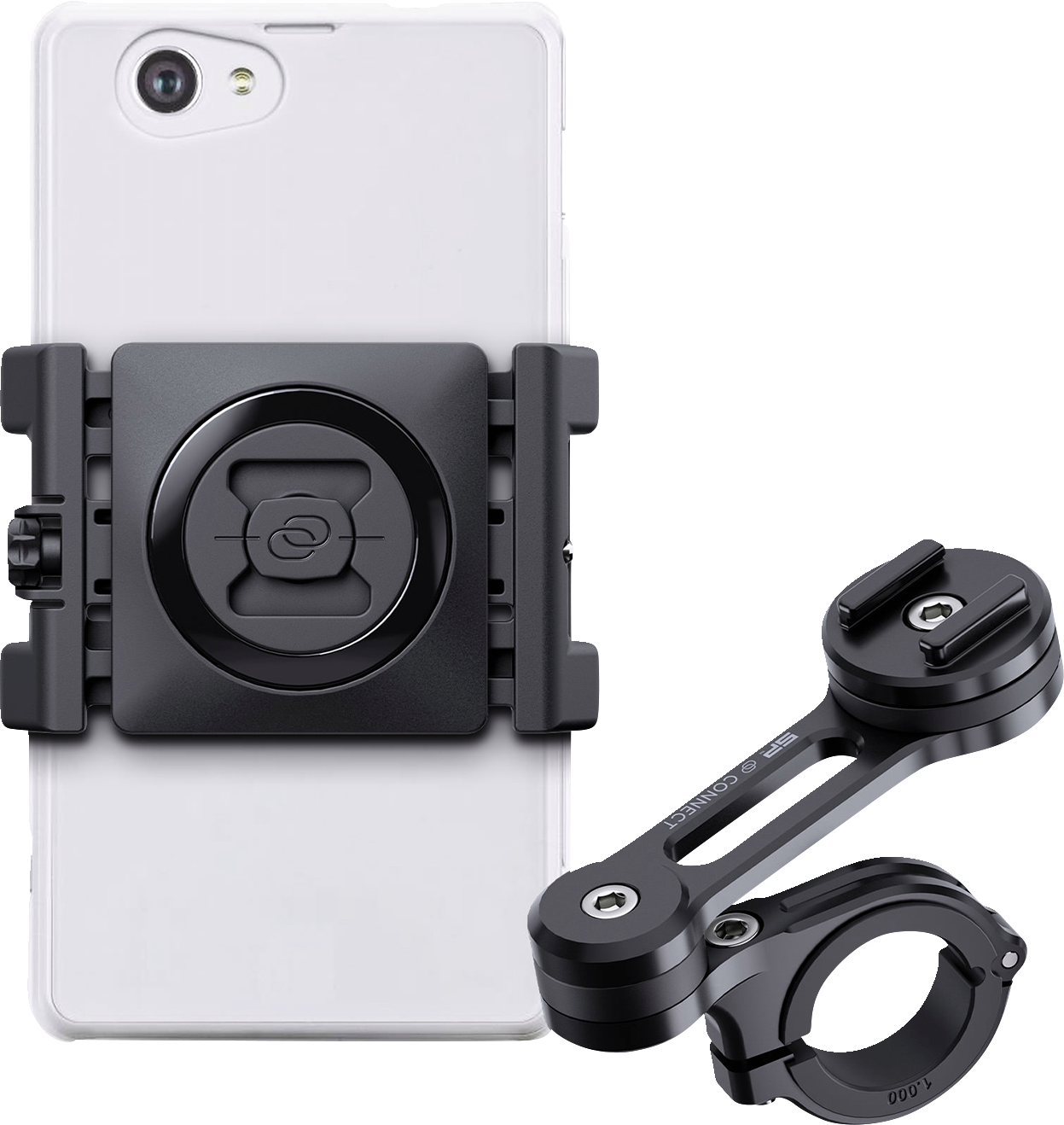 Universal SP CONNECT Phone Holder Kit by Bill's Exhausts with clamp mounting for secure smartphone attachment.