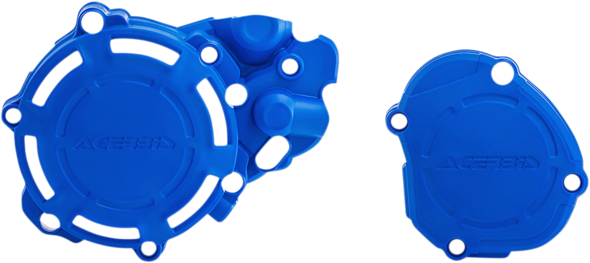 Blue ACERBIS X-Power Cover Kit body parts for motorcycle, with branding details visible on the blue plastic covers.