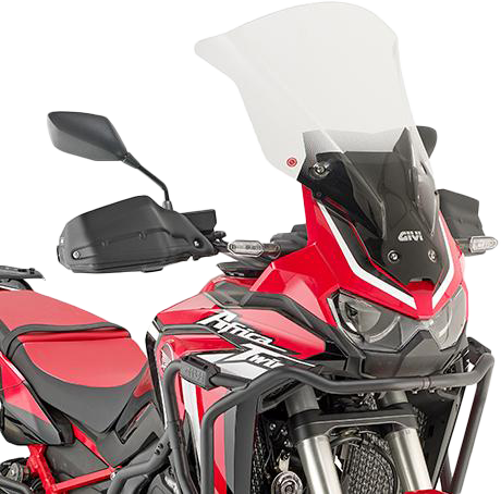 GIVI D1179ST clear and smoke motorcycle windshield for OEM replacement and improved wind protection, shown on a motorcycle.