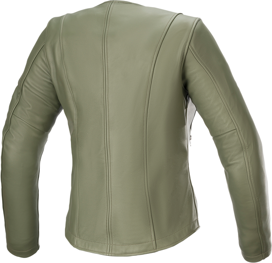 Alpinestars Stella Alice green motorcycle jacket with front zipper and shoulder details, size US 8 / EU 44.