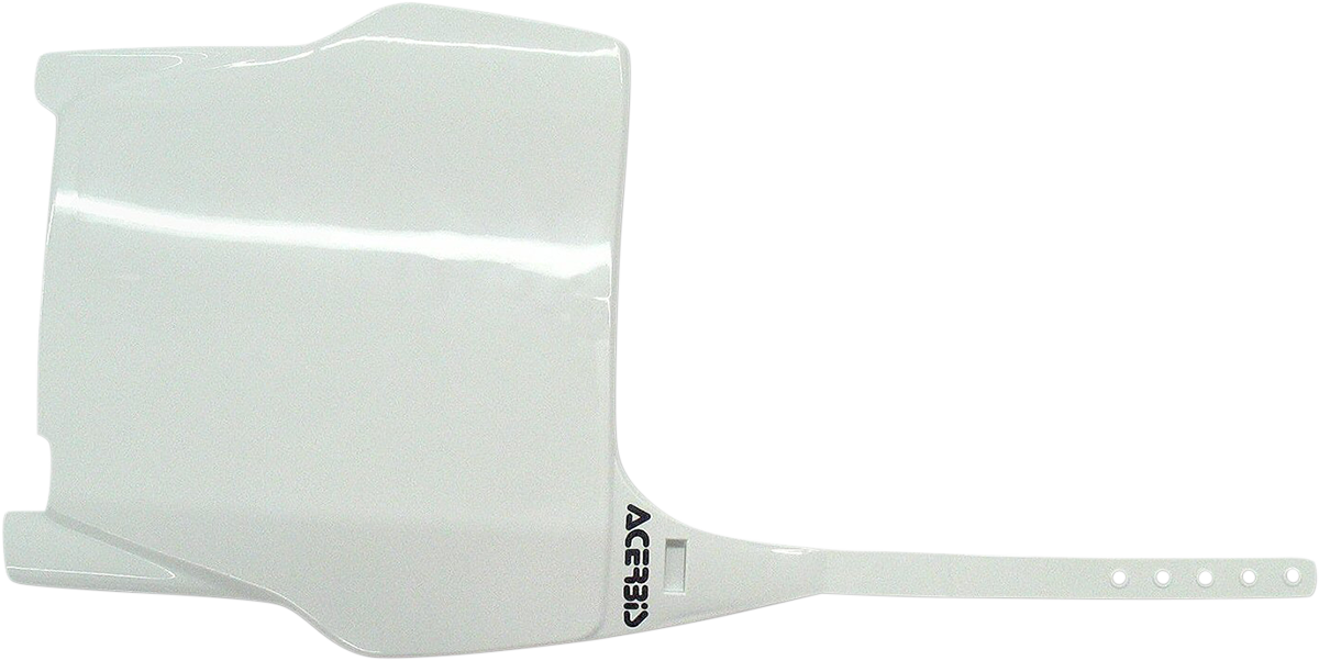 A white Acerbis front number plate for 2002-2003 Honda CR125/250 dirt bikes, designed for motorcycle body customization.