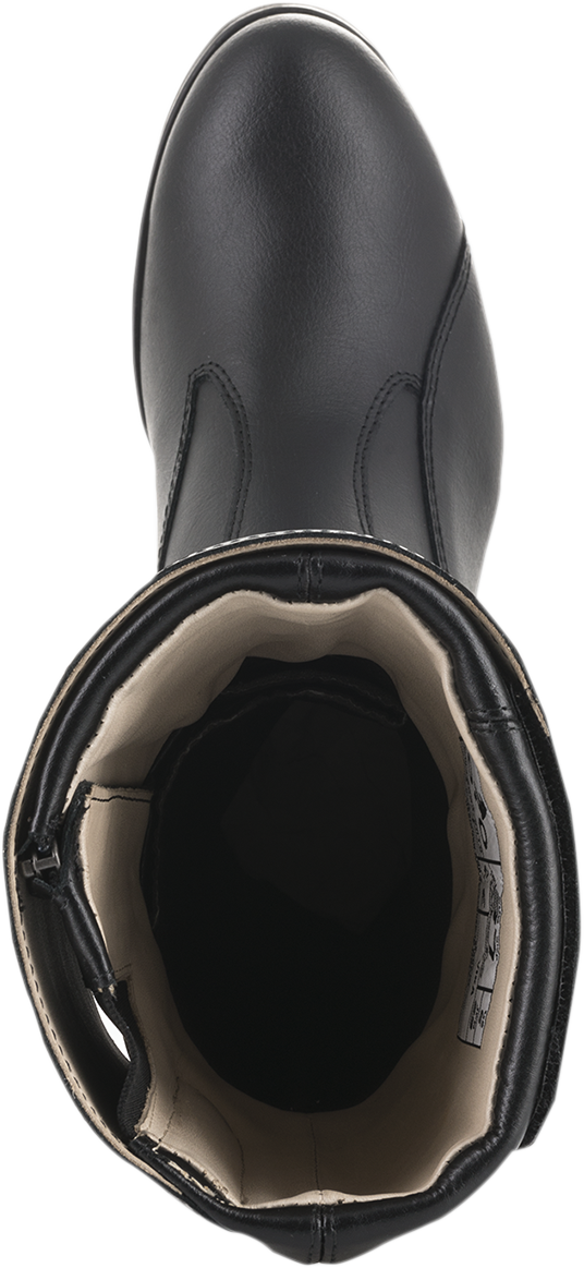 Black Alpinstars Vika v2 waterproof women's boots in US size 8, featuring sturdy leather construction and ankle-height design.