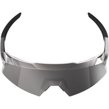 Bill's Exhausts 100% Aerocraft sunglasses in black chrome with HiPER silver lenses, featuring sleek, sporty design.