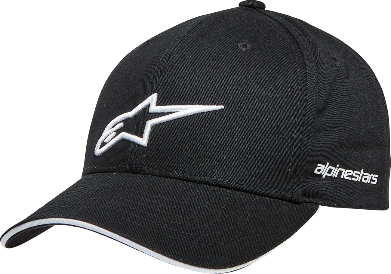 Alpinestars Rostrum Hat in black and white, protective gear accessory, showing the stylish design and one size fit.