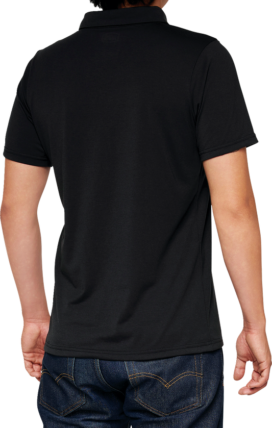 Bill's Exhausts 100% Corpo Polo Shirt in black and gray, XL size, showing the front view with collar and buttons.