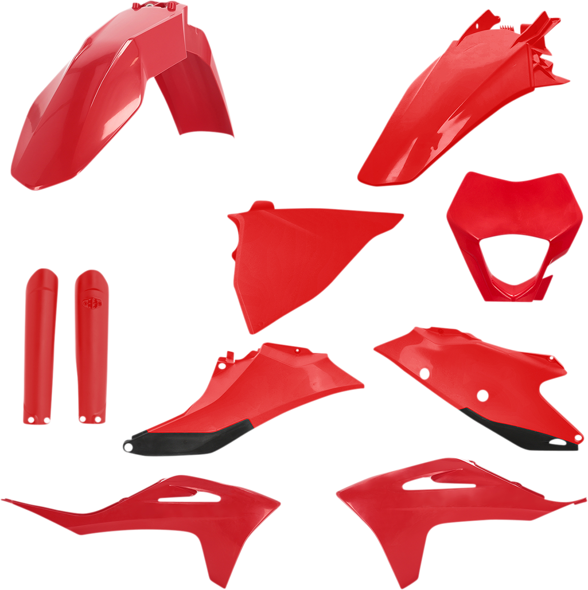 Acerbis full replacement body kit in red and black, designed for off-road motorcycles, featuring sleek aerodynamic panels.