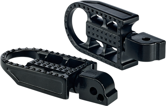 Black electroplated BILTWELL Mushman footpegs for motorcycles, standard size, with a body design, by Bill's Exhausts.