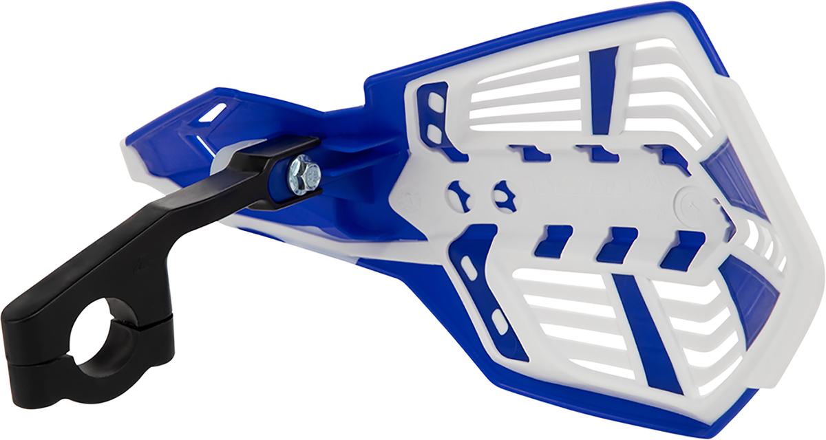 A set of ACERBIS X-Future blue and white motorcycle handguards on a white background.