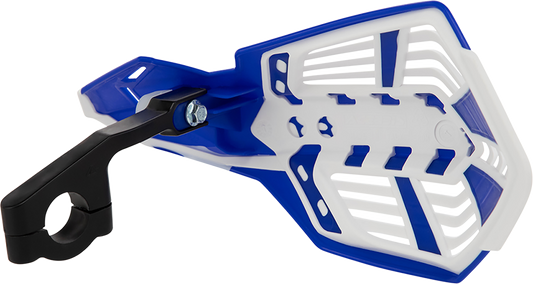 A set of ACERBIS X-Future blue and white motorcycle handguards on a white background.
