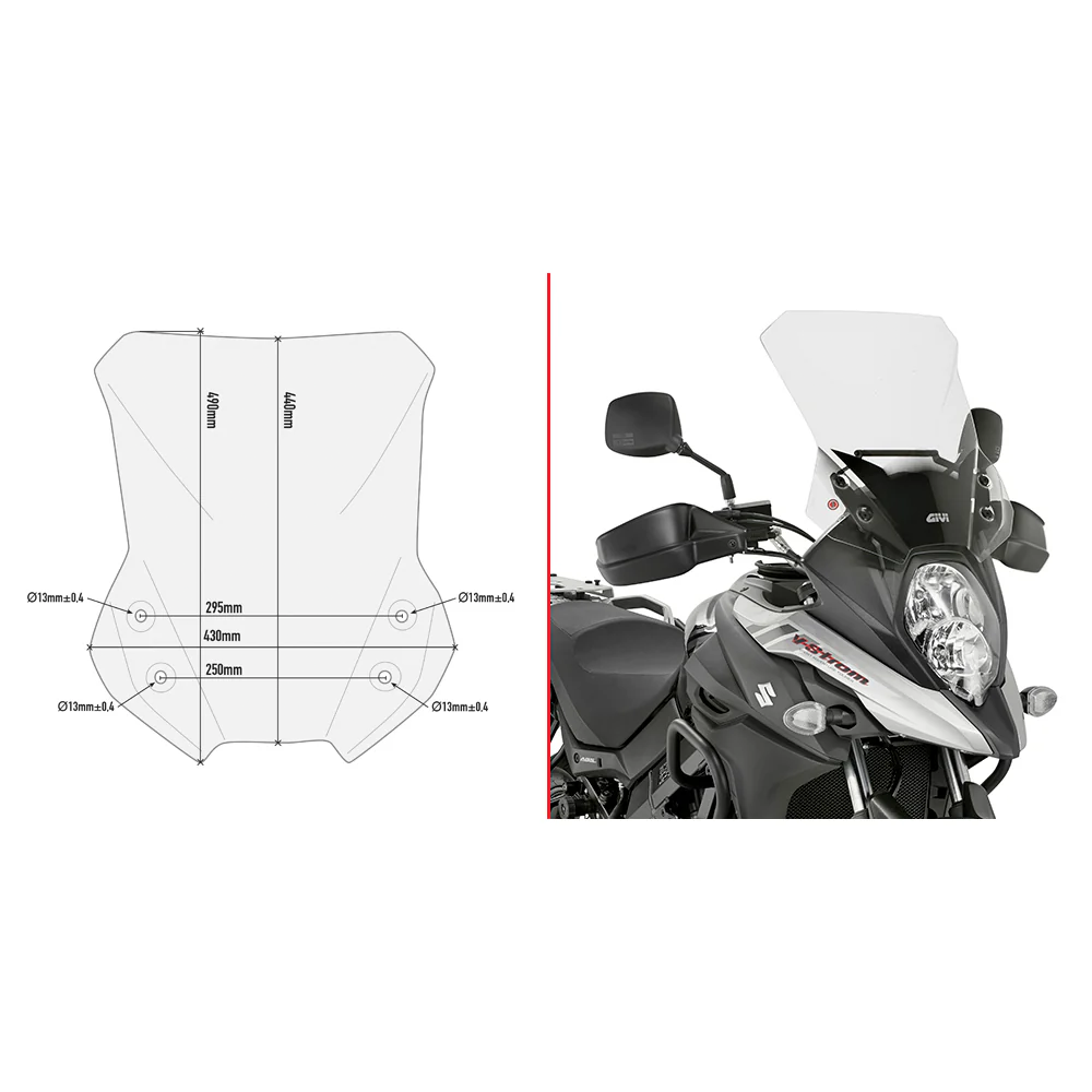 GIVI D3112ST clear motorcycle windshield mounted on Suzuki motorcycle, providing wind protection.