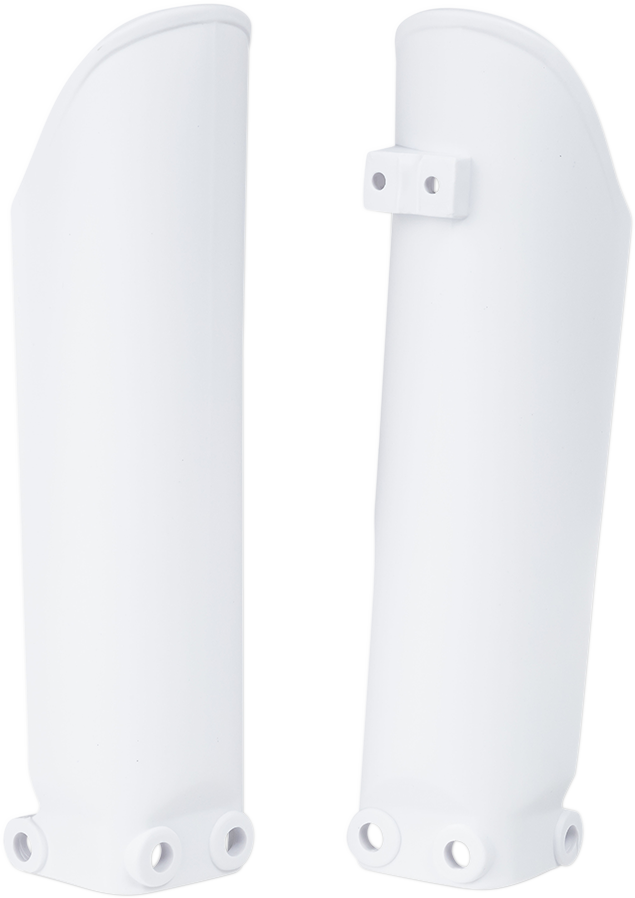 Acerbis white lower fork covers for inverted motorcycle forks, designed for durable protection and a sleek fit.