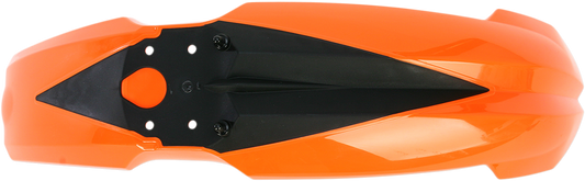 Acerbis orange and black front fender motorcycle body part, designed for durability and style, shown from a side view.