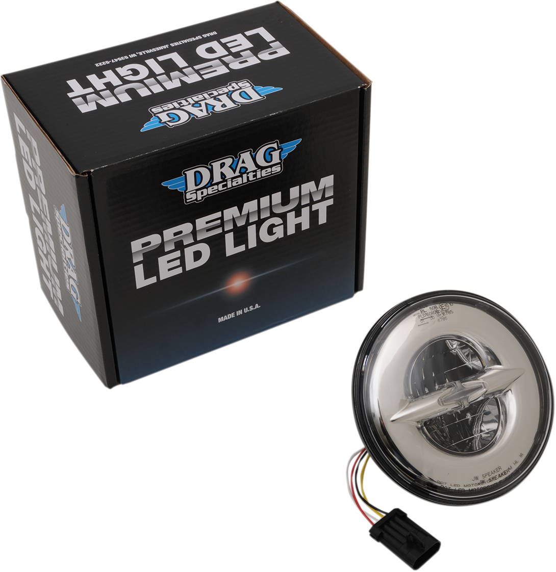 Chrome 7-inch reflector-style LED headlamp by Drag Specialties with bright, energy-efficient lighting for motorcycle use.