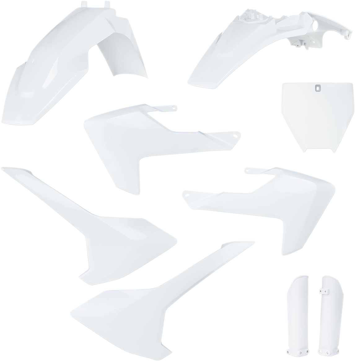 Acerbis full replacement body kit in white, designed for motorcycles, with sleek panels and aerodynamic styling.