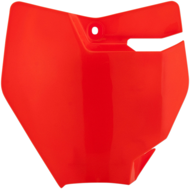 Acerbis fluorescent orange front number plate for motorcycles, with body design and mounting holes, branded by Bill's Exhausts.