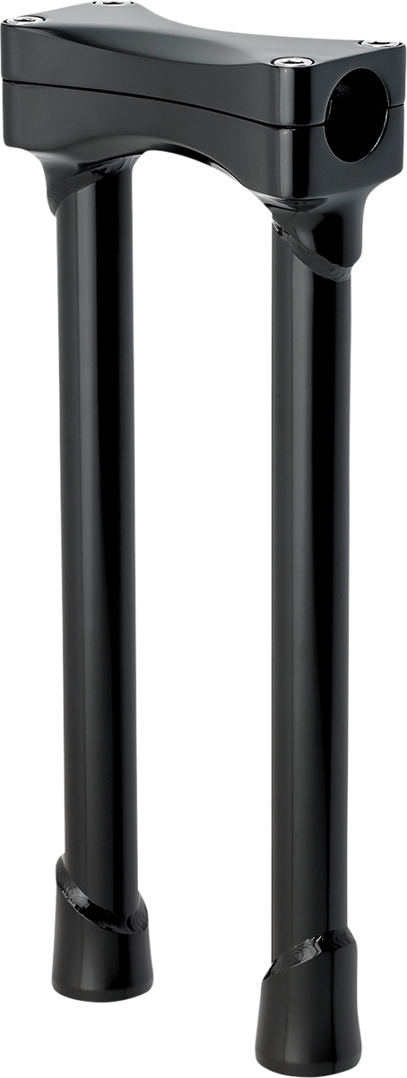 Black BILTWELL Risers Murdock 12-inch oversized handlebars for motorcycles, shown with mounting details and sleek black finish.