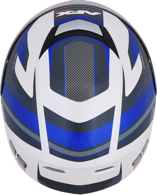 Bill's Exhausts AFX FX-99 Helmet Recurve in pearl white and blue, small size, shown with sleek aerodynamic design and secure fit.
