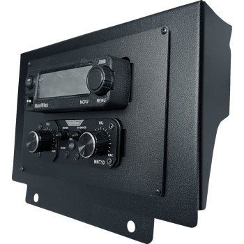 Navatlas NAVATLAS NPPROTIC intercom and dual-band radio mounting bracket for powersports vehicles, shown attached to vehicle interior