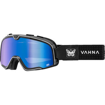 Bill's Exhausts Barstow Goggle in blue mirror with adjustable strap and clear lens, designed for protective eye wear.