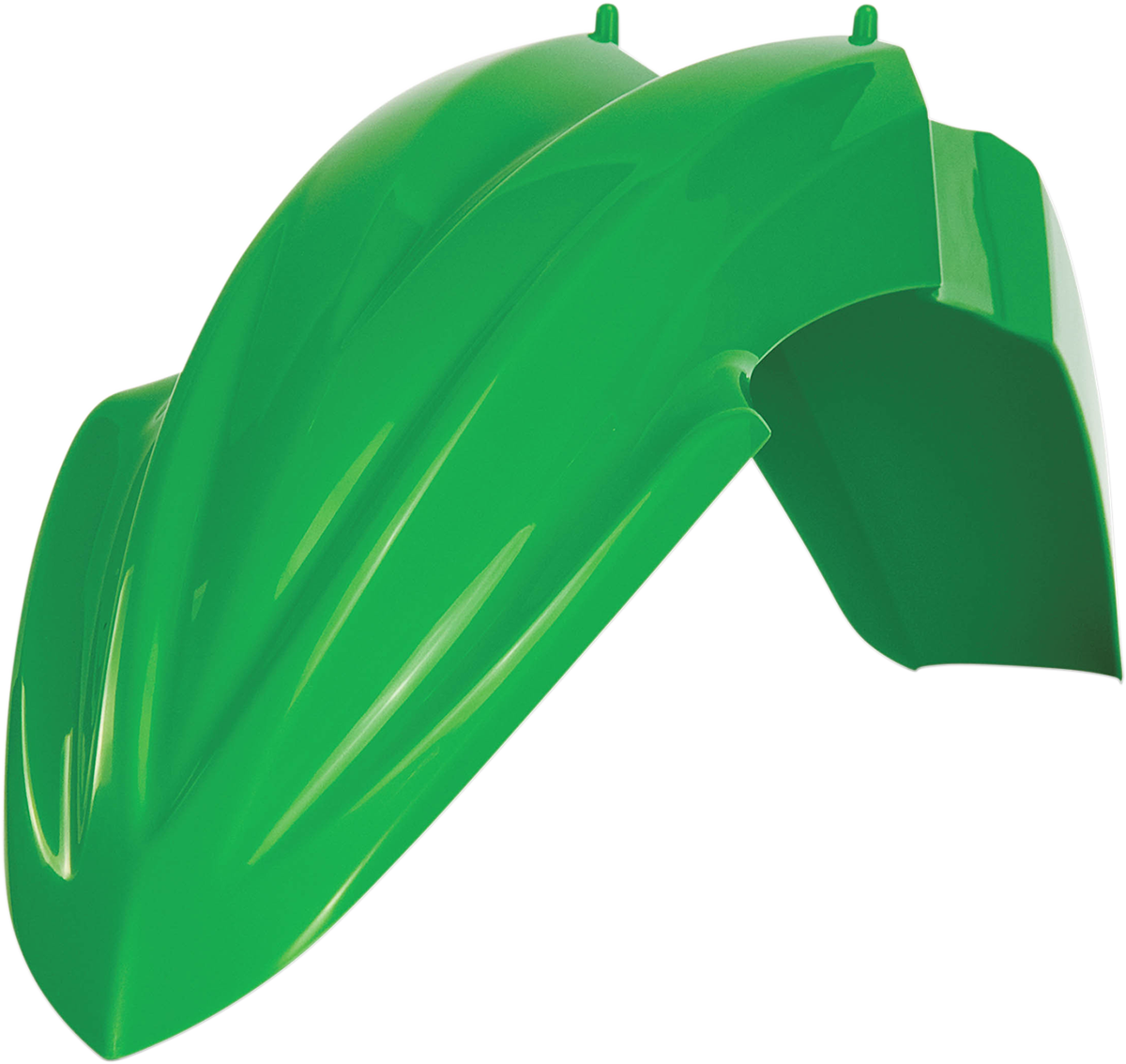 Green Acerbis front fender for motorcycle, made of durable body material, designed to fit Bill's Exhausts models.