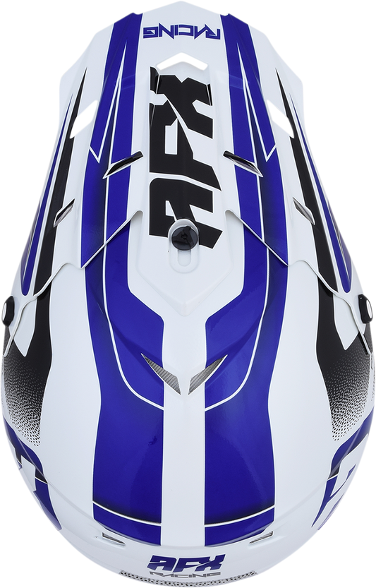 Pearl white and blue AFX FX-17 Peak Force helmet with sleek design, featuring the Bill's Exhausts branding.