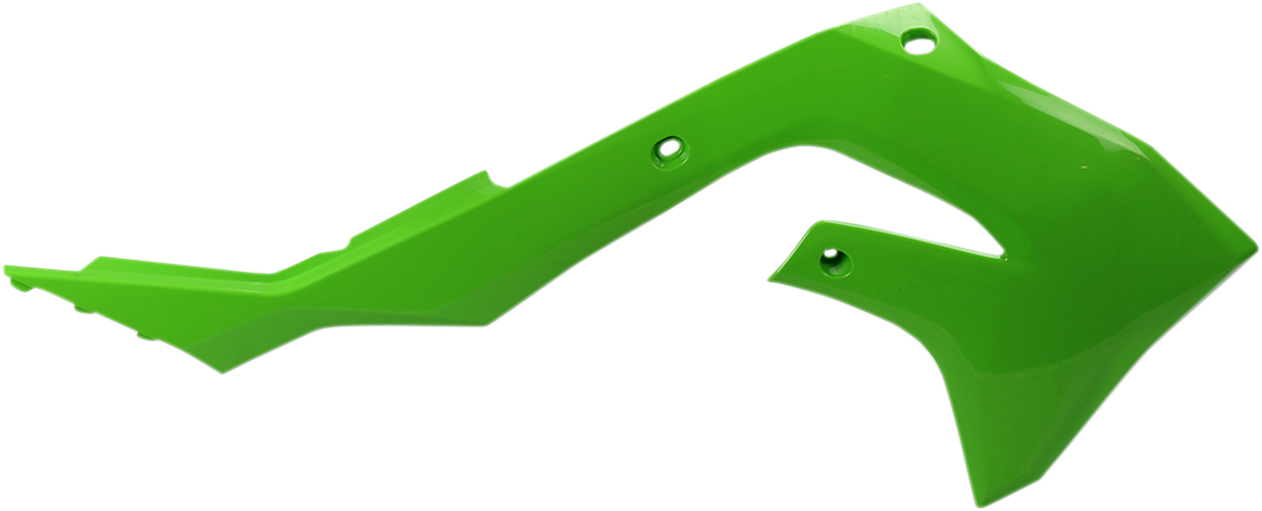 Green Acerbis radiator shrouds for motorcycle body protection, featuring sleek design and durable construction.