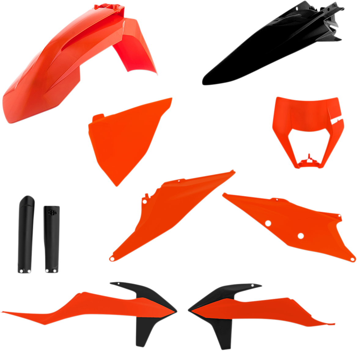 ACERBIS full replacement body kit in OEM orange and black, designed for motorcycle body styling and protection.
