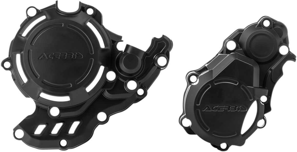 A black Acerbis X-Power Body Cover Kit for motorcycle, featuring sleek, durable plastic body panels with product branding.