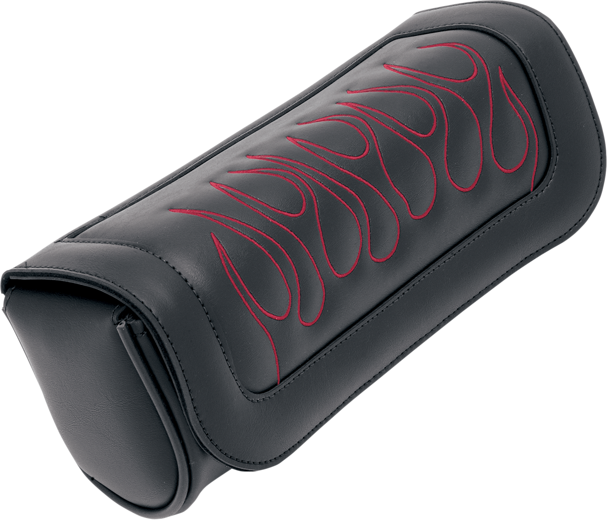Dark red SADDLEMEN Tool Pouch Flame seat by Bill's Exhausts with rugged design and detailed stitching.