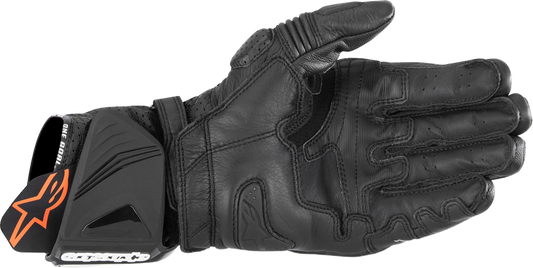 Alpinestars GP Pro R4 motorcycle gloves in black, small size, with reinforced knuckles and textured palm for enhanced grip.