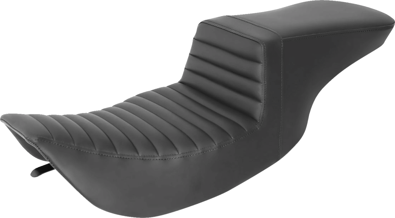 Black SADDLEMEN Step-Up Seat with front tuck-n-roll design for Harley FLH motorcycles, featuring a sleek, cushioned surface.